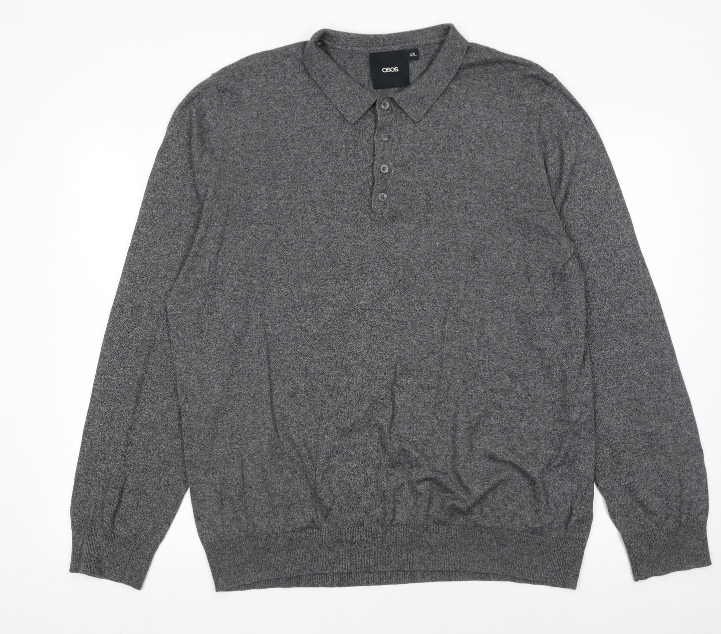 ASOS Men’s Grey Cotton Long Sleeve Polo Shirt 2XL Regular Fit