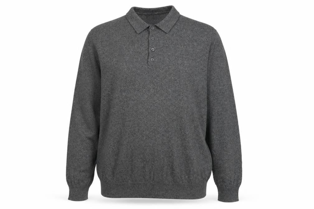 ASOS Men’s Grey Cotton Long Sleeve Polo Shirt 2XL Regular Fit