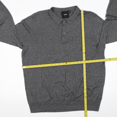 ASOS Men’s Grey Cotton Long Sleeve Polo Shirt 2XL Regular Fit