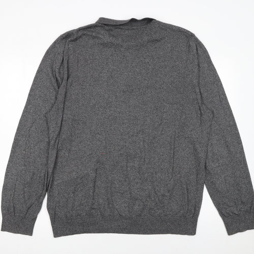 ASOS Men’s Grey Cotton Long Sleeve Polo Shirt 2XL Regular Fit