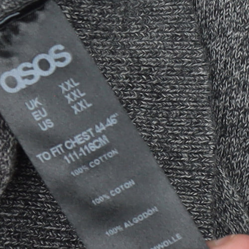 ASOS Men’s Grey Cotton Long Sleeve Polo Shirt 2XL Regular Fit