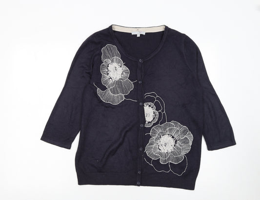 Marks and Spencer Per Una Women's Blue Floral Embroidered Cardigan Size 16