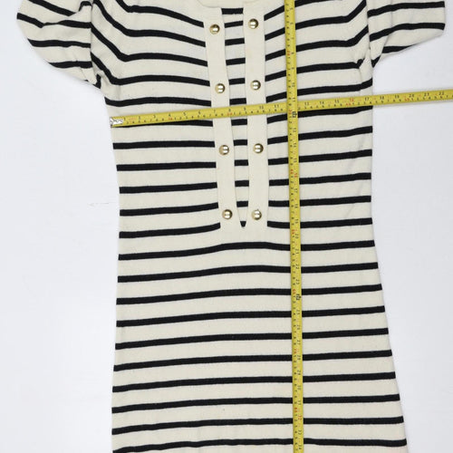 Reiss Women Black Cream Striped Long Sleeve Jumper Dress L