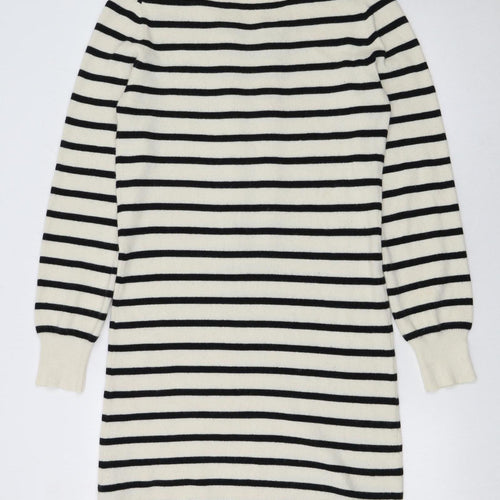 Reiss Women Black Cream Striped Long Sleeve Jumper Dress L