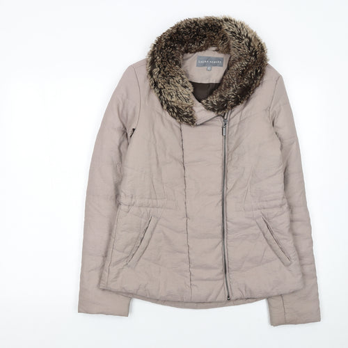 Laura Ashley Women’s Beige Faux Fur Collar Puffer Jacket UK 8