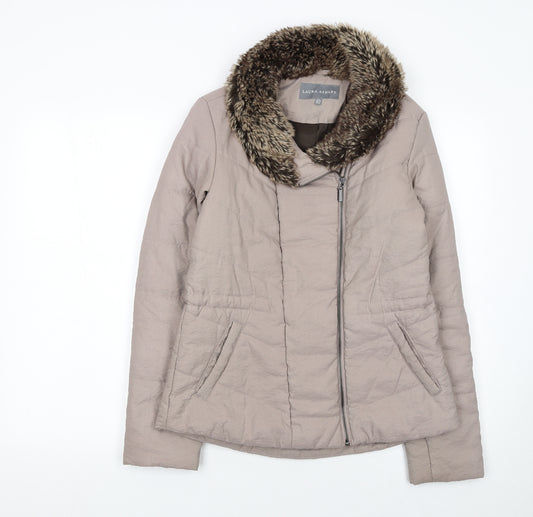 Laura Ashley Women’s Beige Faux Fur Collar Puffer Jacket UK 8