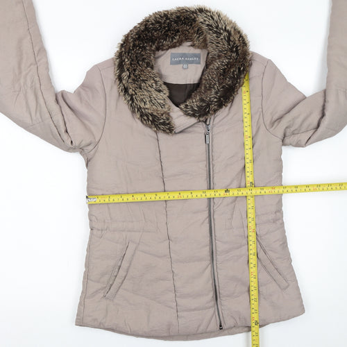 Laura Ashley Women’s Beige Faux Fur Collar Puffer Jacket UK 8