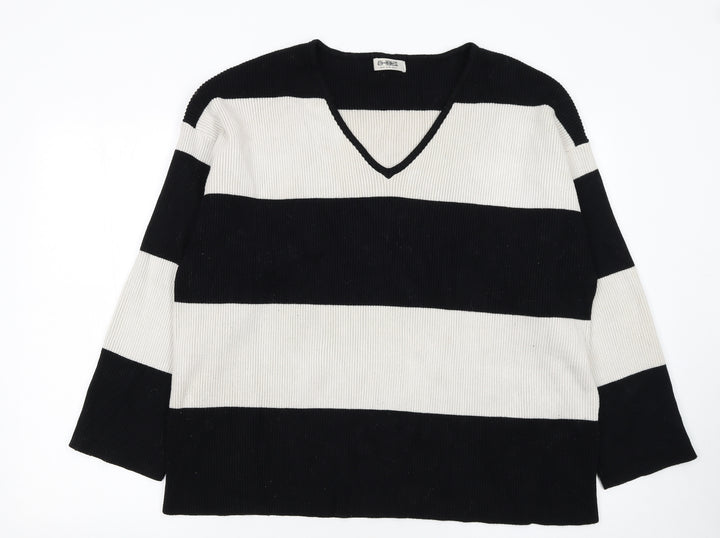 4th + Reckless Womens Black White Striped V-Neck Knit Jumper Size 20