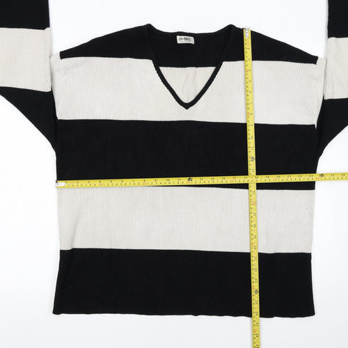 4th + Reckless Womens Black White Striped V-Neck Knit Jumper Size 20