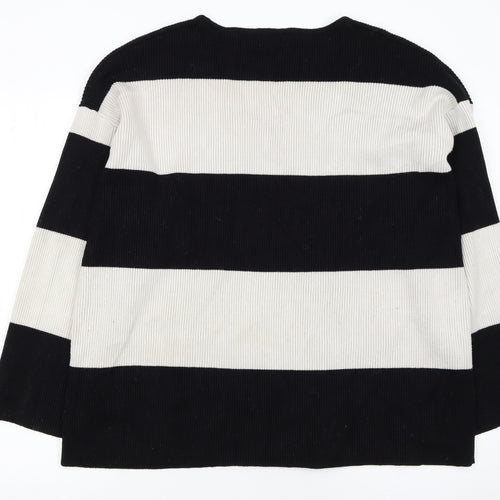 4th + Reckless Womens Black White Striped V-Neck Knit Jumper Size 20
