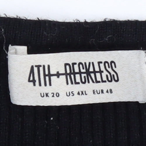 4th + Reckless Womens Black White Striped V-Neck Knit Jumper Size 20