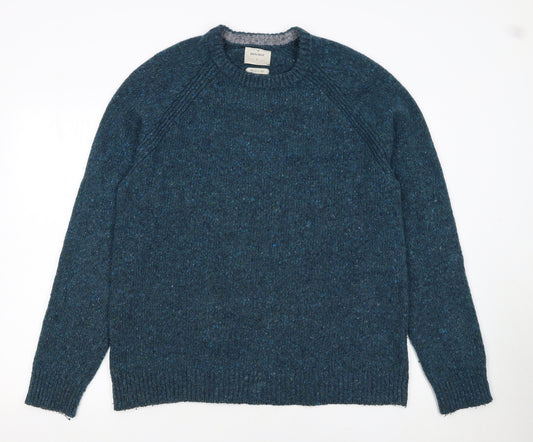 White Stuff Men's Blue Wool Blend Crew Neck Jumper Size L