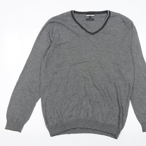 Austin Reed Men’s Grey Striped V-Neck Cashmere Blend Jumper M