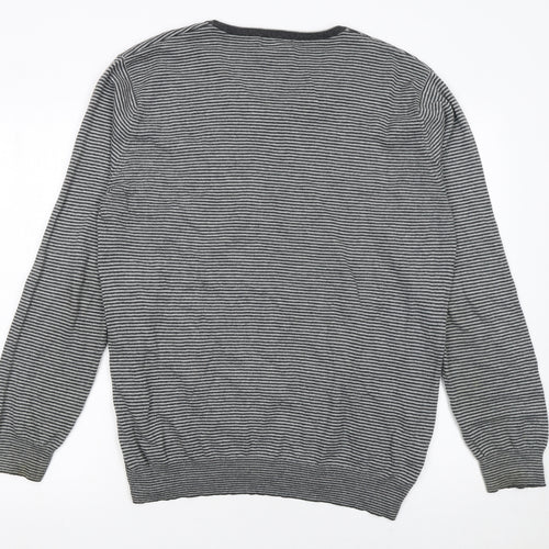 Austin Reed Men’s Grey Striped V-Neck Cashmere Blend Jumper M