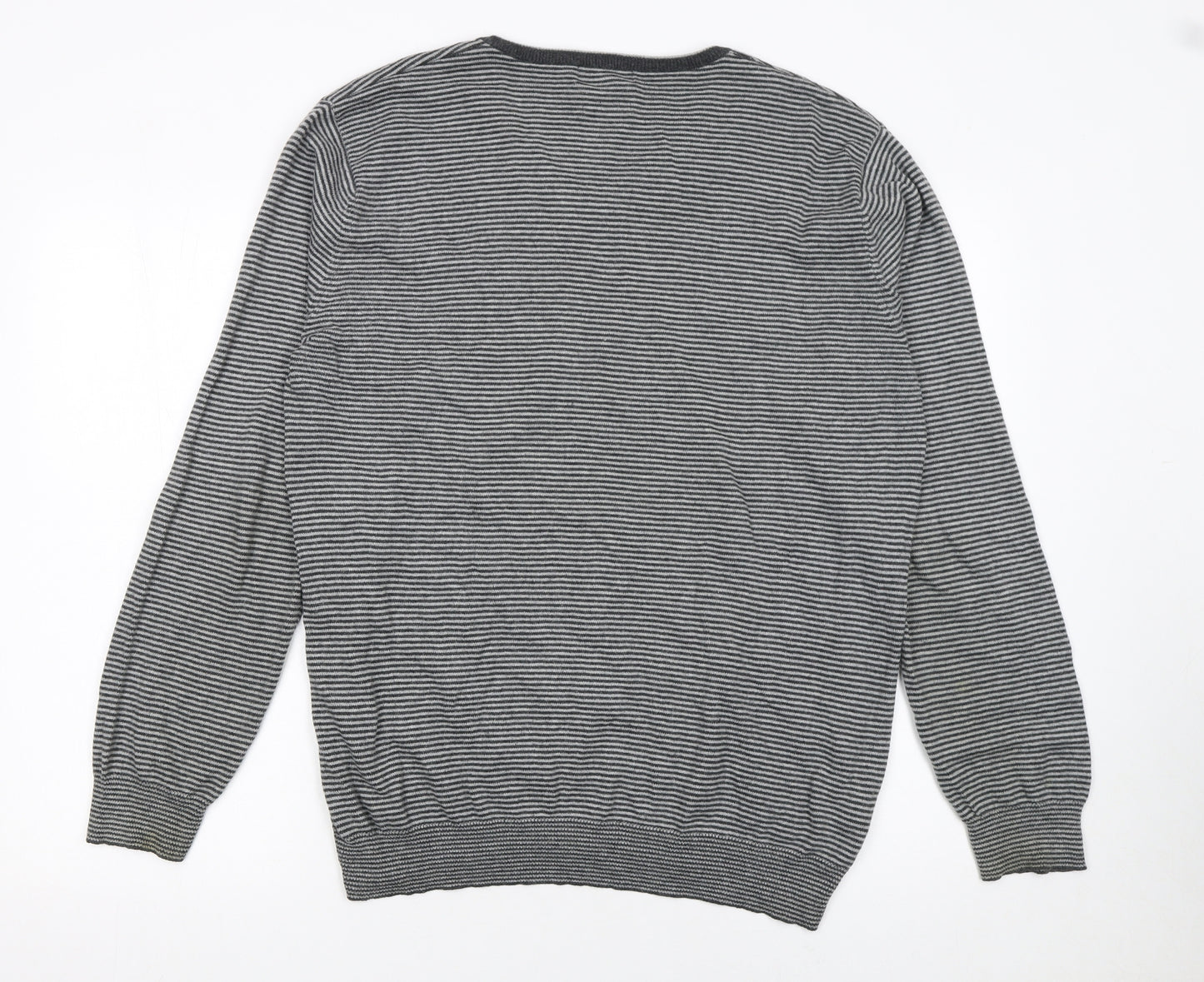 Austin Reed Men’s Grey Striped V-Neck Cashmere Blend Jumper M