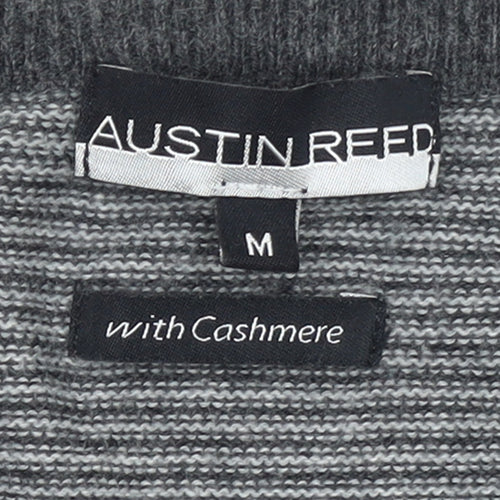 Austin Reed Men’s Grey Striped V-Neck Cashmere Blend Jumper M
