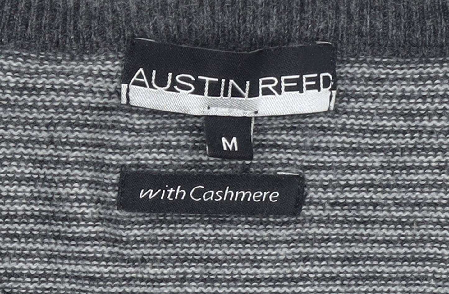 Austin Reed Men’s Grey Striped V-Neck Cashmere Blend Jumper M