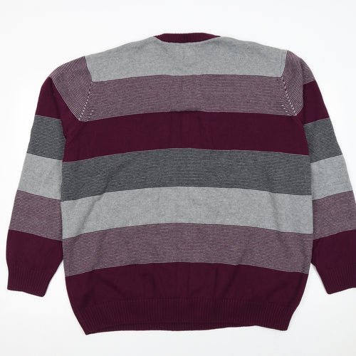 Maine New England Men’s XL Grey Stripe Cotton V-Neck Jumper