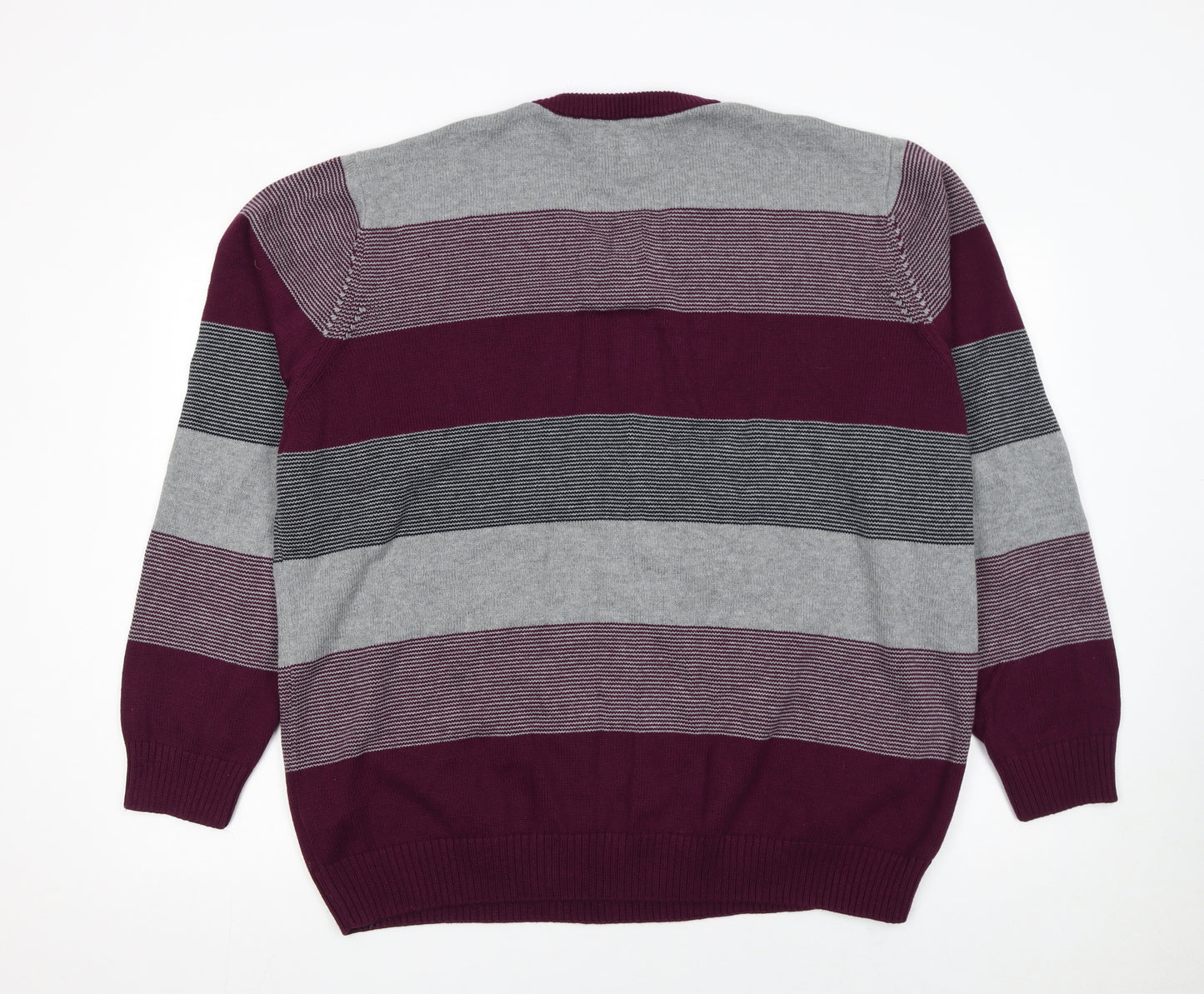Maine New England Men’s XL Grey Stripe Cotton V-Neck Jumper