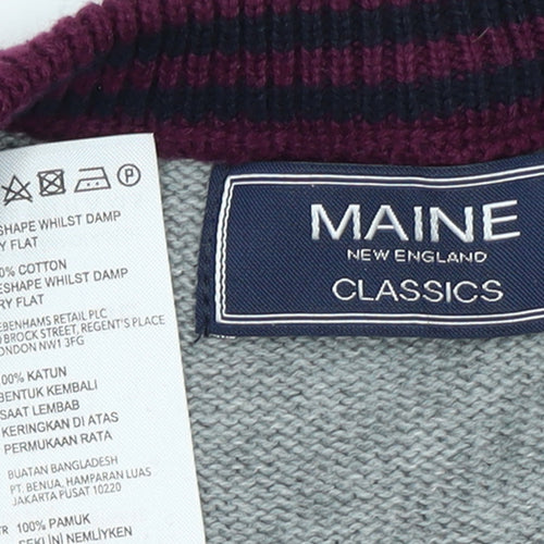 Maine New England Men’s XL Grey Stripe Cotton V-Neck Jumper