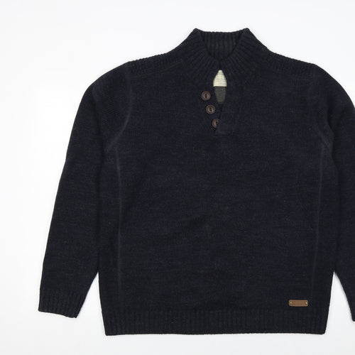 Burton Menswear Men’s Blue XL Henley Wool Blend Jumper
