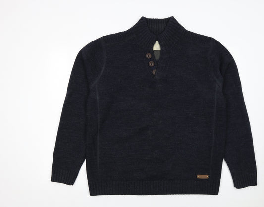 Burton Menswear Men’s Blue XL Henley Wool Blend Jumper