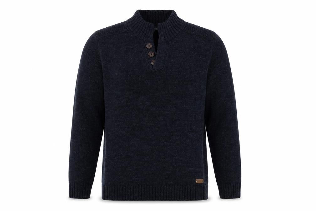 Burton Menswear Men’s Blue XL Henley Wool Blend Jumper