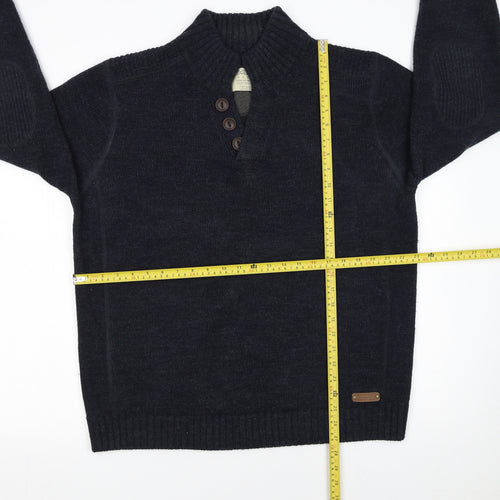 Burton Menswear Men’s Blue XL Henley Wool Blend Jumper