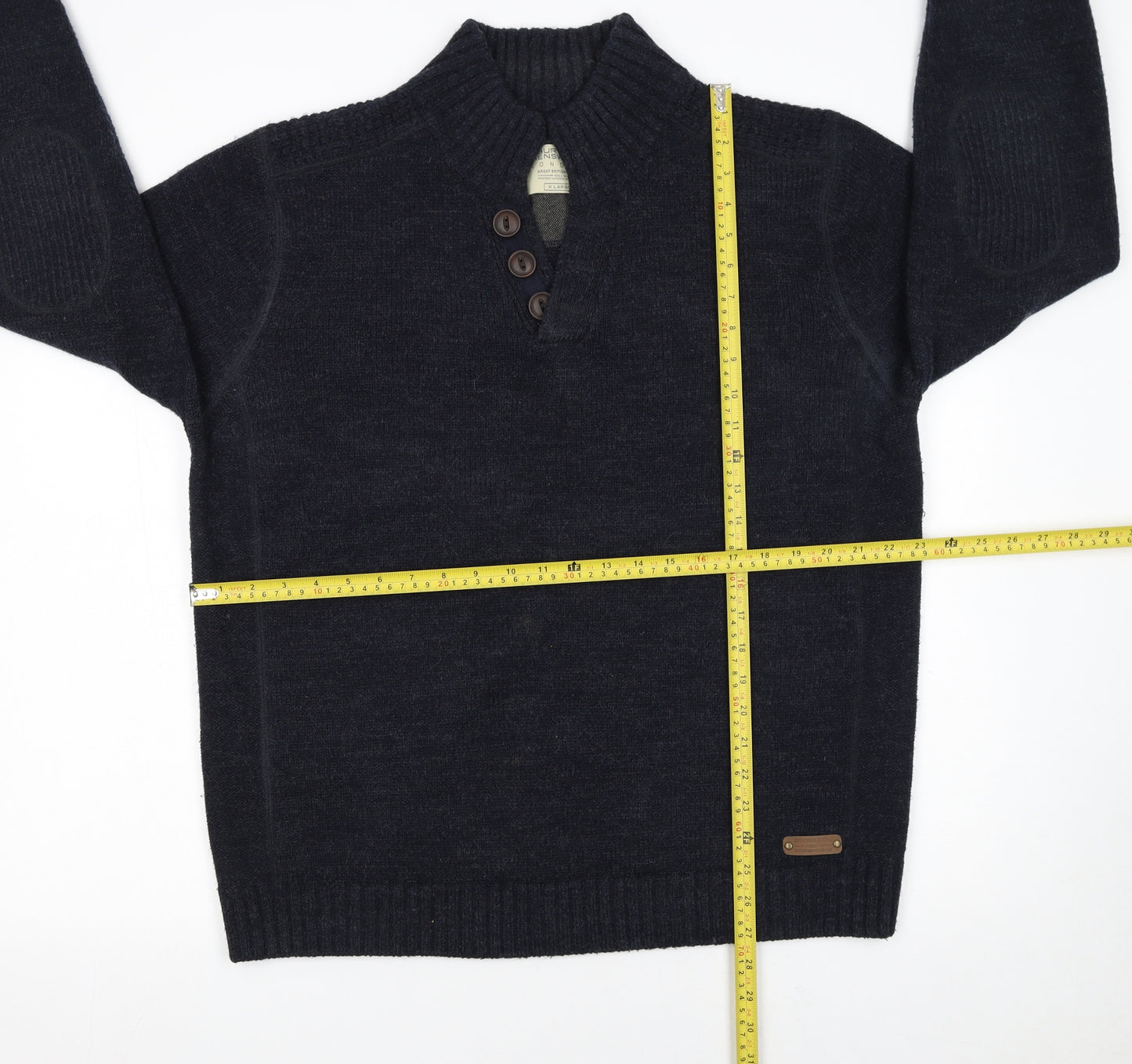 Burton Menswear Men’s Blue XL Henley Wool Blend Jumper