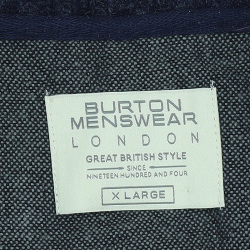 Burton Menswear Men’s Blue XL Henley Wool Blend Jumper