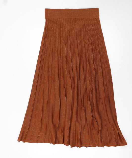 Selected Femme Women's Brown Pleated Midi Skirt XS Wool Blend