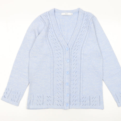 Isle Women Blue Cardigan Size 10-12 Acrylic Knit V-Neck