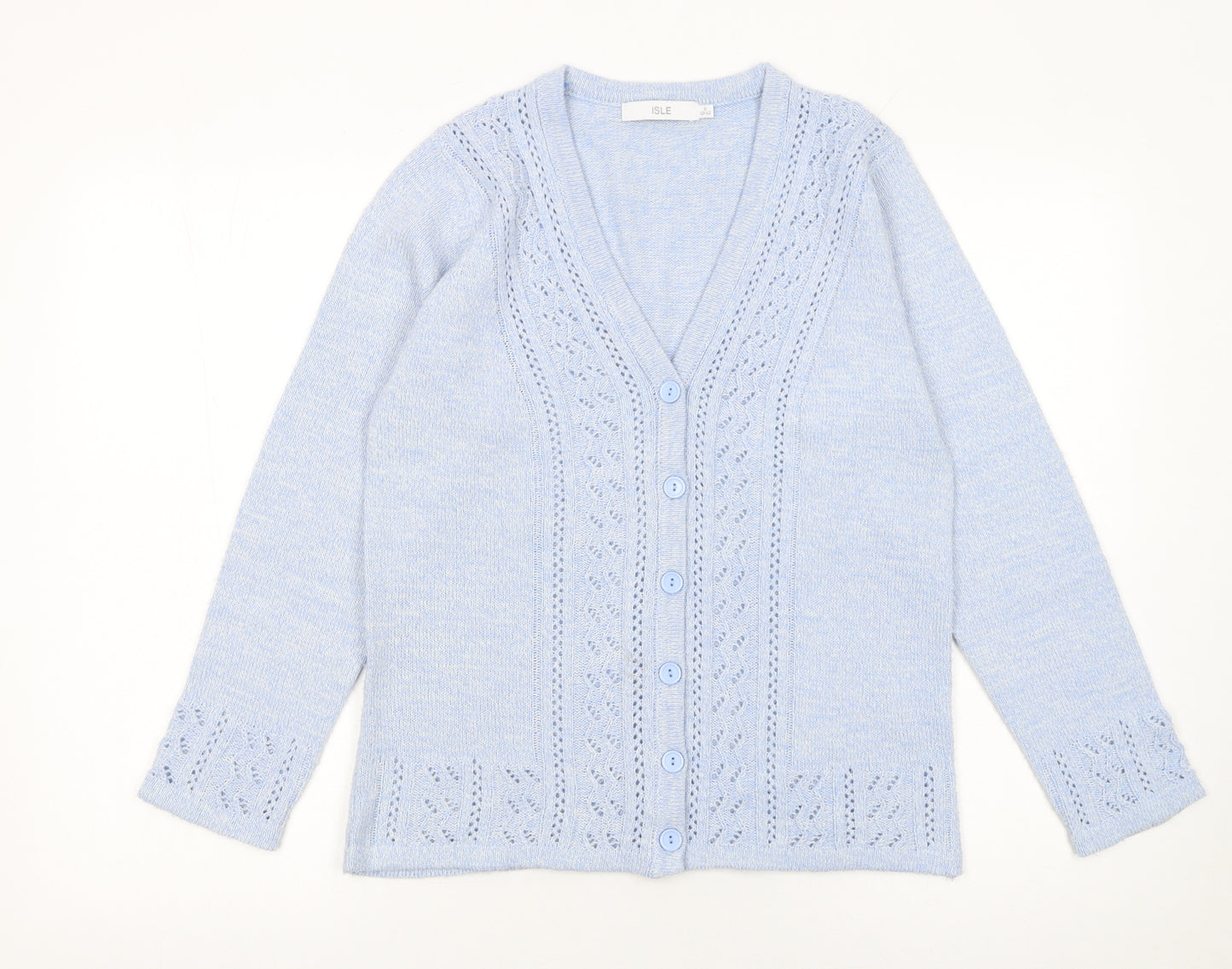Isle Women Blue Cardigan Size 10-12 Acrylic Knit V-Neck