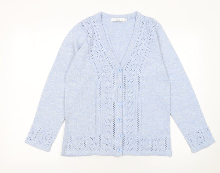 Isle Women Blue Cardigan Size 10-12 Acrylic Knit V-Neck