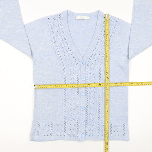 Isle Women Blue Cardigan Size 10-12 Acrylic Knit V-Neck
