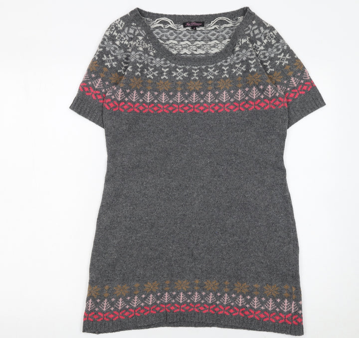 Joe Browns Women's Grey Fair Isle Knit Jumper Dress Size 12