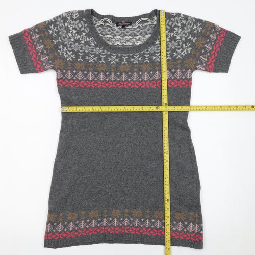 Joe Browns Women's Grey Fair Isle Knit Jumper Dress Size 12