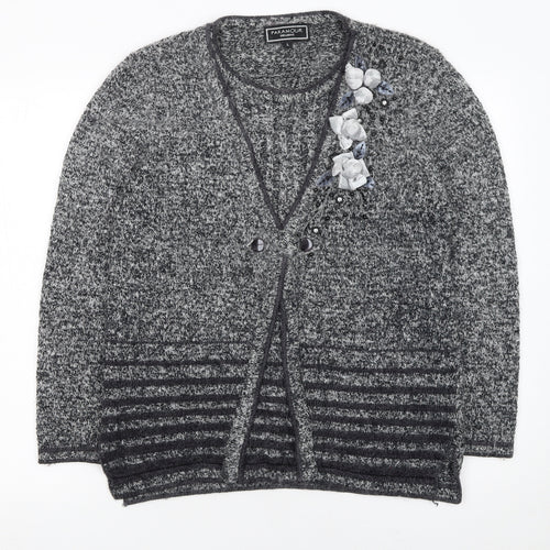 Paramour Women’s Grey Angora Blend Cardigan with Floral Embellishment Size L