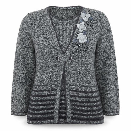 Paramour Women’s Grey Angora Blend Cardigan with Floral Embellishment Size L