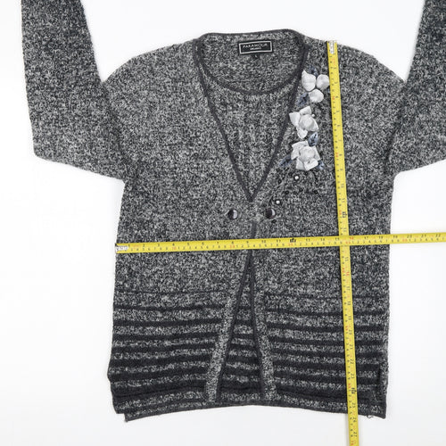 Paramour Women’s Grey Angora Blend Cardigan with Floral Embellishment Size L