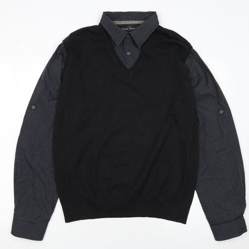 Next Men's Black V-Neck Pullover Jumper Size L Cotton Knit
