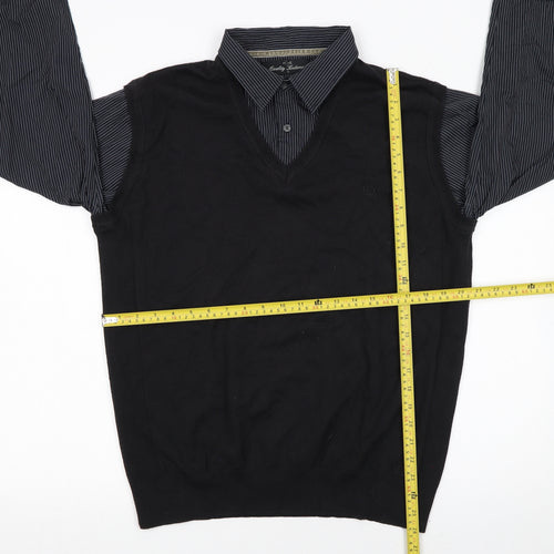 Next Men's Black V-Neck Pullover Jumper Size L Cotton Knit
