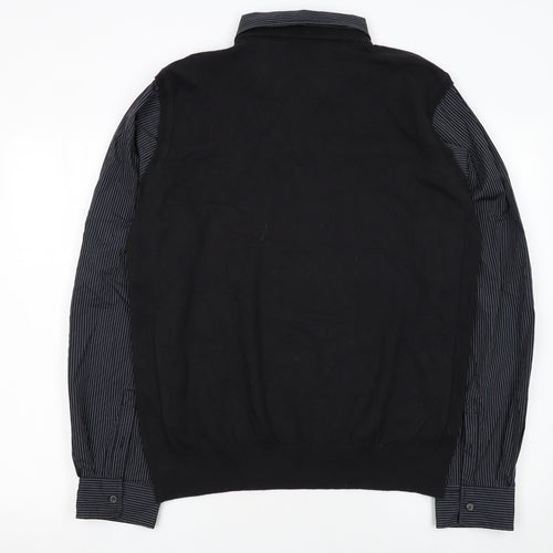 Next Men's Black V-Neck Pullover Jumper Size L Cotton Knit