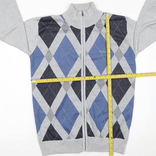 Pierre Cardin Men's Grey Argyle Full Zip Knit Jumper M