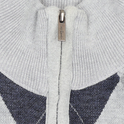Pierre Cardin Men's Grey Argyle Full Zip Knit Jumper M
