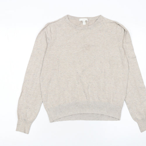H&M Women Beige Crew Neck Long Sleeve Pullover Jumper Size S