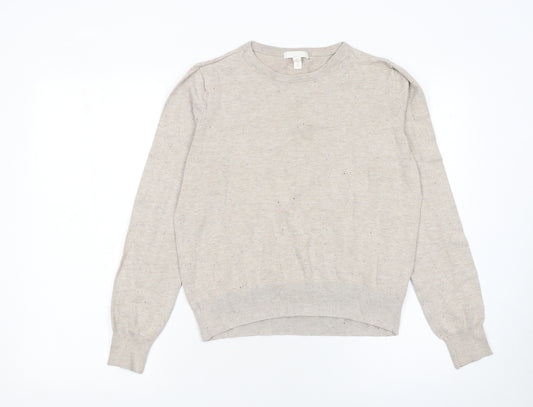 H&M Women Beige Crew Neck Long Sleeve Pullover Jumper Size S