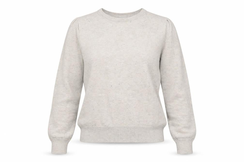 Front view of H&M Women Beige Crew Neck Long Sleeve jumper, size S