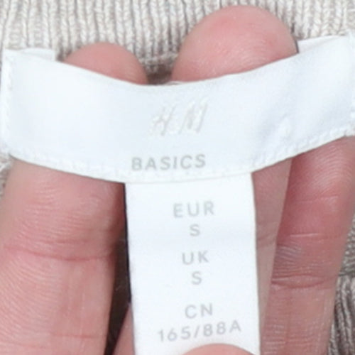 H&M Women Beige Crew Neck Long Sleeve Pullover Jumper Size S