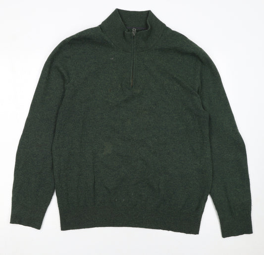 Boden Mens Green Wool Half Zip Jumper L Regular Fit
